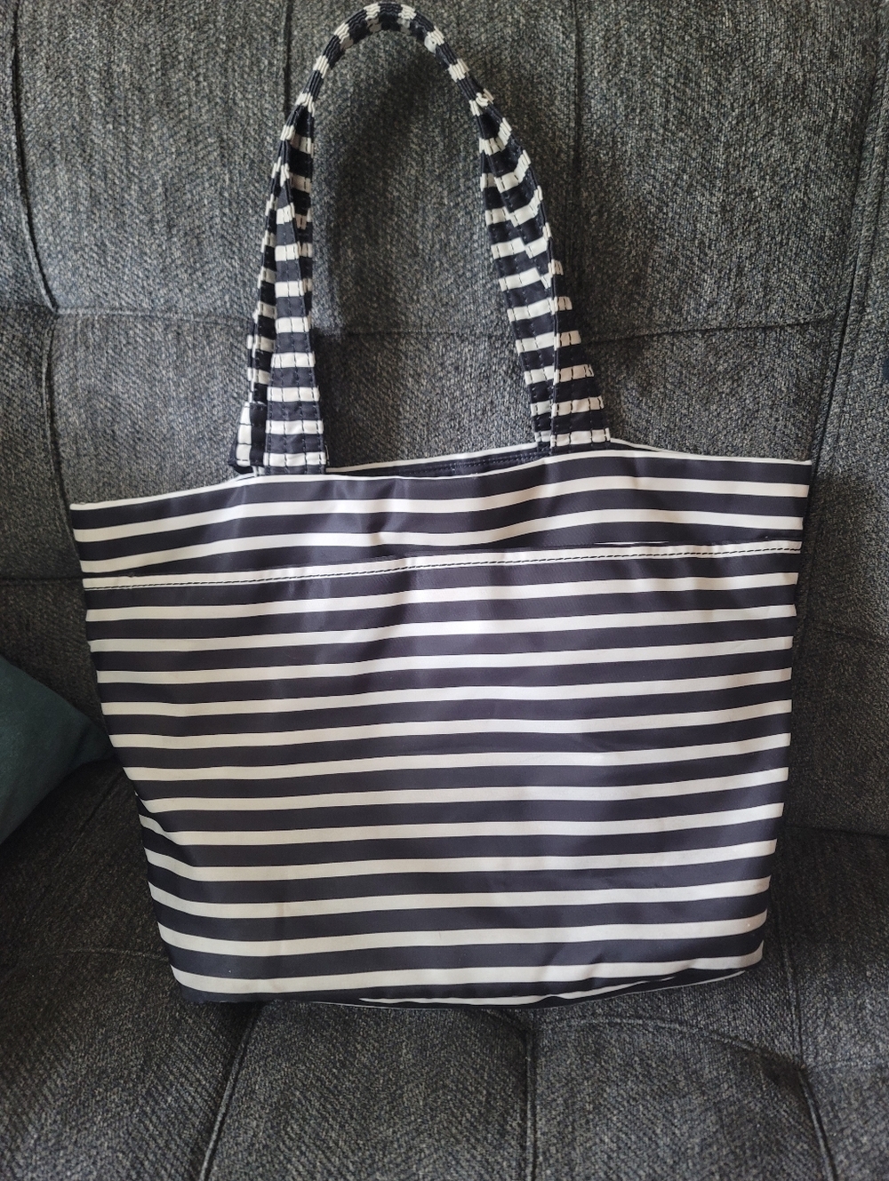Kate Spade Barbara Black And White Strip Nylon Tote - Picture 9 of 16